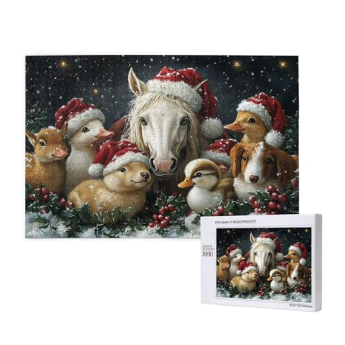 Puzzle Weihnachten,Puzzle 1000 Teile Tier Holzpuzzle Erwachsene mit Geschenkbox,Schwieriges,Unterhaltsames,Herausforderndes,Geeignet für Anfänger ab 14 Jahren,Geschenke für Männer/Frauen M-859 von Yeogcohe