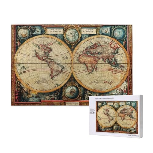 Puzzle Weltkarte,Puzzle 6000 Teile Retro Holzpuzzle Erwachsene mit Geschenkbox und Poster,Schwieriges,Unterhaltsames,Herausforderndes,Geeignet für Anfänger ab 14 Jahren,Geschenke für Frauen M-706 von Yeogcohe