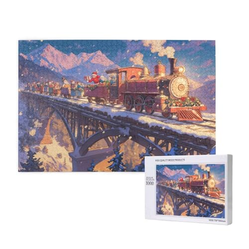 Puzzle Zug,Puzzle 1000 Teile Schnee Holzpuzzle Erwachsene mit Geschenkbox und Poster,Schwieriges, Unterhaltsames, Herausforderndes, Geeignet für Anfänger ab 14 Jahren,Geschenke für Männer/Frauen M-170 von Yeogcohe