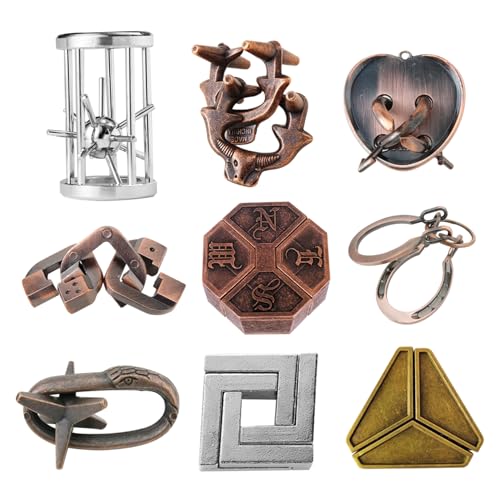 Brain Teaser 9PCs Intellektuelle Herausforderung Vintage Metal Mind Game Entfernen der zusammengebenden klassischen Party -Taschen -Füllstoffe für Erwachsene Geburtstagsgeschenk, Gehirnteaser von Yeory