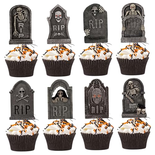 Halloween Cupcake Toppers 48pcs Grabstone Cupcake Toppers 6 Stile Spooky Mini Grabstones Halloween Picks Diy Cake Dekorationen, Mini Grabsteine von Yeory
