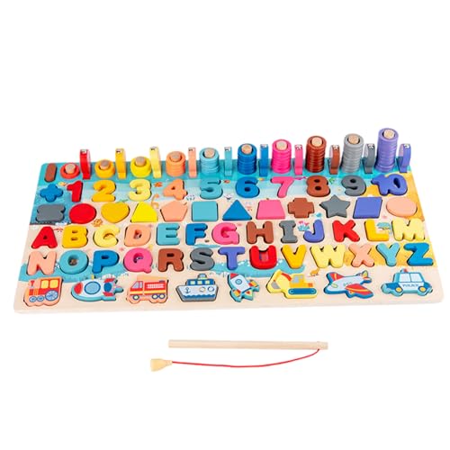 Holz Alphabet Puzzle Magnetische Formen Zahlen Puzzle mit Fischereistablehrung Early Learning Toy für Mädchen Jungen, Alphabet von Yeory