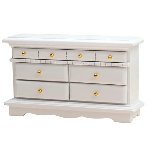 Puppenhausmöbel, 1/12 Holzpuppenhauskommode, Schlafzimmer Möbelschrank realistische weiße Schublade Miniaturmodell DIY Accessoires, Schlafzimmer von Yeory