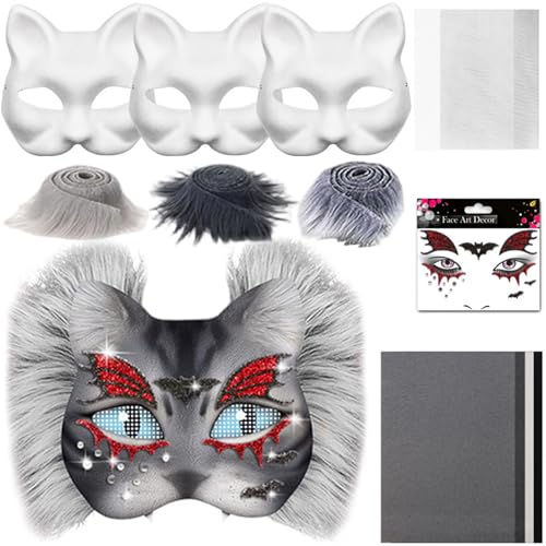 Therian Mask Kit, DIY leere halbe Gesichts -Katzenmaske mit Filzstoffblech, Plüsch -Kunstpelzen und Augennetz, dekoratives Tierkostüm für Maskerade, Cosplay -Party, Grau, Fuchs Therian Mask Kit, DIY leere halbe Gesichts -Katzenmaske mit Filzstoffblech, Plüsch -Kunstpelzen und Augennetz, dekoratives Tierkostüm für Maskerade, Cosplay -Party, Grau, Fuchs von Yeory