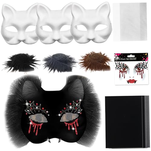 Therian Mask Kit, DIY leere halbe Gesichtskatze Maske mit Filzstoffblech, Plüsch -Kunstpelzen und Augennetz, dekoratives Tierkostüm für Maskerade, Cosplay -Party, Schwarz, Fuchs Therian Mask Kit, DIY leere halbe Gesichtskatze Maske mit Filzstoffblech, Plüsch -Kunstpelzen und Augennetz, dekoratives Tierkostüm für Maskerade, Cosplay -Party, Schwarz, Fuchs von Yeory