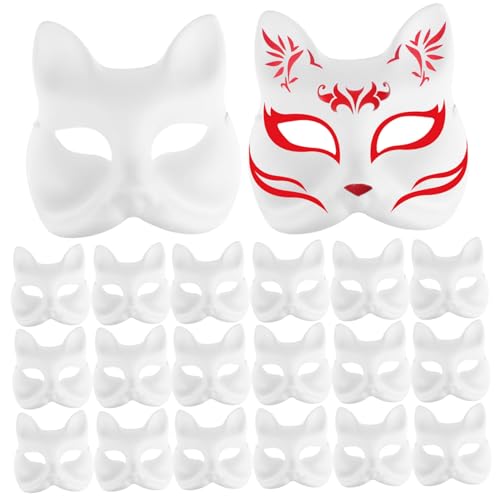 Yeory 20pcs Fox Maske DIY Lackierbar weiße Tiermaske Cosplay -Accessoires mit Riemen für Party Maskerade Kostüm Halloween, Weiß von Yeory