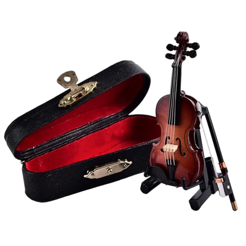 Yeory 4PCS/Set Mini Violin 3, 15 Zoll Holz Miniatur Violin Musical Instrument Model Dekor mit Bug, Klammer und Klaviergehäuse Geschenke für Kinderpuppenhaus Accessoire, Spielzeug, Spielzeug von Yeory