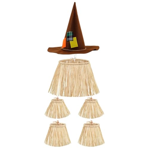 Yeory 5pcs Vogelscheuche Kostüm mit Zaubererhut, Lafite Paper Hawaiian Grasrock für Party -Accessoire Halloween Dekoration, Vogelscheuche von Yeory