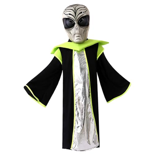 Yeory Alien Kostüm Kids Realistische außerirdische Maske mit weichem Robe Lustiges Halloween -Kostüm, 105-115 cm, Halloween von Yeory
