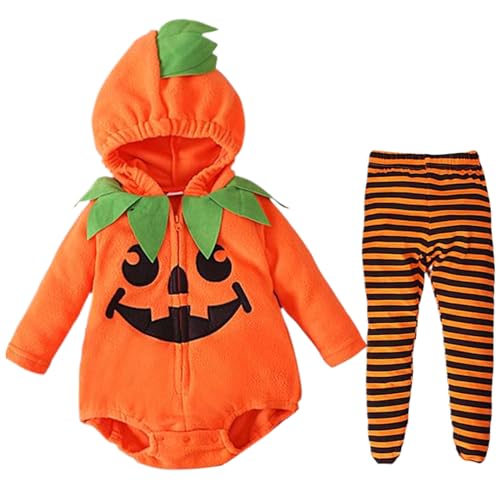 Yeory Babykürbiskostüm, Langarm -Neugeborenen -Kürbiskostüm mit Kapuzenkürbis mit gestreiktem Strampler, Reißverschluss Baby -Outfit für Jungen Mädchen, Kleinkind von Yeory