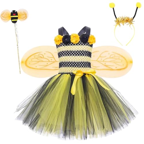 Yeory Bienenkostümkinder, Kinder Kleid Kostüme umfassen Tulle -Kleid, Flügel, Zauberstab und Stirnband für Kleinmädchen -Cosplay -Party, L, Fancy von Yeory