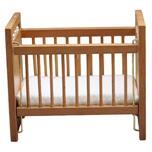 Yeory Dollhouse Crib, realistisches Dollhouse Cot mit Matratze, Holzpuppenhausmöbel, DIY-freundlich Yeory Dollhouse Crib, realistisches Dollhouse Cot mit Matratze, Holzpuppenhausmöbel, DIY-freundlich von Yeory