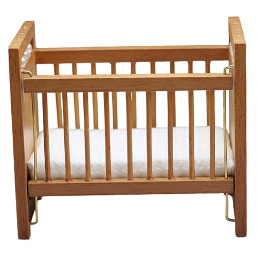 Yeory Dollhouse Crib, realistisches Puppenhausbett mit Matratze, Holzmöbel, DIY-freundlich von Yeory
