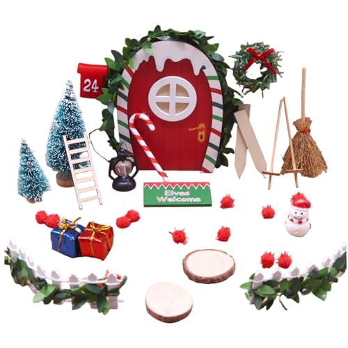 Yeory Dollhouse Miniaturen 1 Set winzige Märchentüren mit Weihnachtsbaumzaun Schneemann -Rohr Alnder und mehr für Weihnachtsdekor, Dollhouse Miniaturen von Yeory