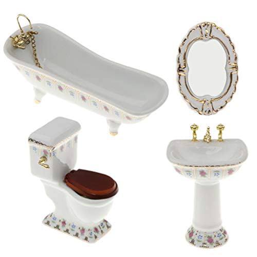 Yeory Dollhouse Möbelset, 4PCS Spielen Möbelspielzeug für Kleinkinder, Porzellan Dollhouse Badezimmerset, DIY Dollhouse Accessoires Yeory Dollhouse Möbelset, 4PCS Spielen Möbelspielzeug für Kleinkinder, Porzellan Dollhouse Badezimmerset, DIY Dollhouse Accessoires von Yeory