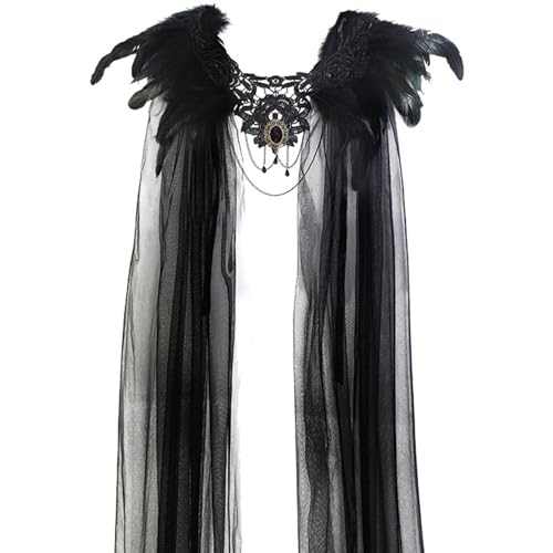 Yeory Federn Schal, Halloween Tulle Cape mit schwarzen Federn Cosplay Super Bösewicht Gothic Cloak Cape für Party, Kostüm, Cosplay, Hexe Yeory Federn Schal, Halloween Tulle Cape mit schwarzen Federn Cosplay Super Bösewicht Gothic Cloak Cape für Party, Kostüm, Cosplay, Hexe von Yeory