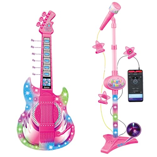 Yeory Gitarre und Mikrofon für Kinder, Spielzeuggitarre mit Musik und Leichter, Einstellbarer Höhe 2 in 1 Kinder Mikrofon mit Ständer, Lernspielzeuginstrumente, Elektrisch Yeory Gitarre und Mikrofon für Kinder, Spielzeuggitarre mit Musik und Leichter, Einstellbarer Höhe 2 in 1 Kinder Mikrofon mit Ständer, Lernspielzeuginstrumente, Elektrisch von Yeory