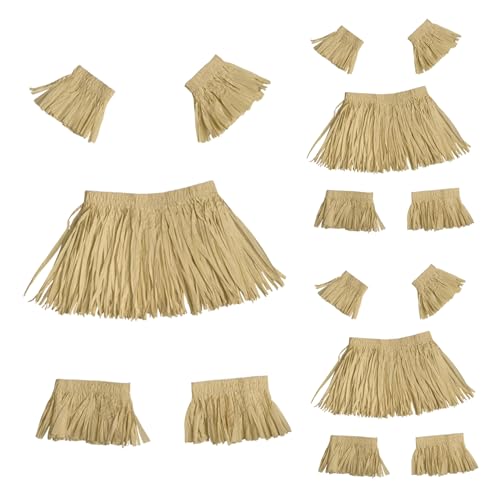 Yeory Hawaiianisches Outfit für Mädchen, 3 Sets Elastic Hawaiian Girland Set mit Halskette, Armbändern, Beinbands für Kinder Erwachsene Sommerparty Beach, Blattrock von Yeory