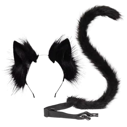 Yeory Katzenohren und Schwanz, pelzige elastische Katzenohren Stirnband, biegsamer schwarzer Katzenschwanz mit verstellbarem Gürtel für Cosplay -Party -Kostüm, Katzenohren Stirnband Yeory Katzenohren und Schwanz, pelzige elastische Katzenohren Stirnband, biegsamer schwarzer Katzenschwanz mit verstellbarem Gürtel für Cosplay -Party -Kostüm, Katzenohren Stirnband von Yeory