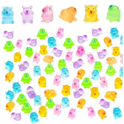 Yeory Mini Capybara Figuren 100pcs 6 Farbe & Stil Glühen in der dunklen Mini -Capybara DIY Friendly Dekorative Harztiere für Mikrolandschaft, Bonsai, Harztiere von Yeory