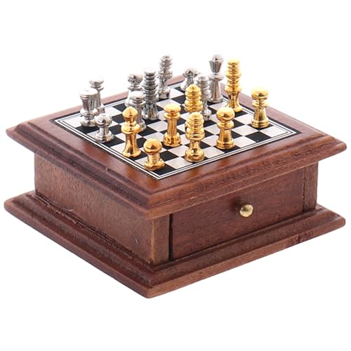 Yeory Mini Schachset, Puppenhaus Miniatur Schachset, Miniatur Brettspiele Modell, Kleines Schachbrett von Yeory