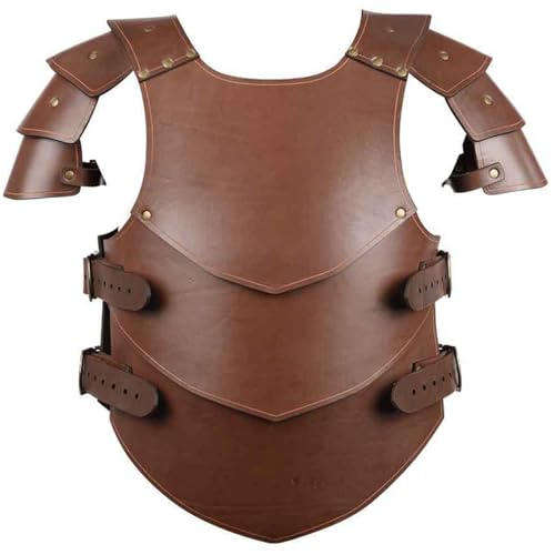 Yeory Mittelalterliche Brustpanzerung PU Leder Verstellbare Wikingerpanzerung Renaissance Cosplay Ritter Brustplatte, braun, Wikingermänner von Yeory