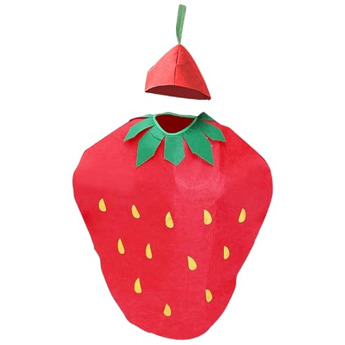 Yeory Obstkostüm kreatives Erdbeer -Essen Kostüm mit Kopfbedeckung niedliche Cosplay -Kostüme Spaß rotes Früchte Rahmen Outfit für Erwachsene, Kinder kleiden Kostüme von Yeory