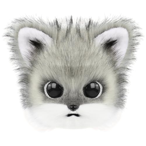 Yeory Pelzanzug Kopf, tragbare Cartoonish Halloween Pelzmaske mit Ohren & realistische Haare, 12x12 Tierkopf Maske Katze Cosplay Requisiten für Halloween, Maskerade, Grau, Pelzmaske von Yeory