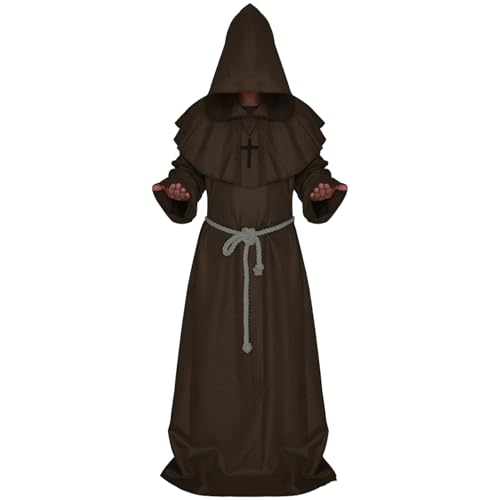 Yeory Priester -Kostüm, Renaissance Monk Robe, Halloween Cosplay -Kostüm mit Haube, mittelalterlicher Mönchs Cowl, S, Mens Medieval von Yeory
