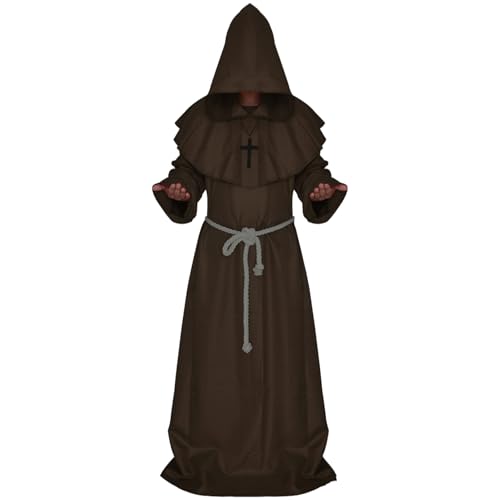 Yeory Priesterkostüm, Renaissance Mönch Robe, Halloween Cosplay -Kostüm mit Haube, mittelalterlicher Mönchshaube, Mens mittelalterlich von Yeory
