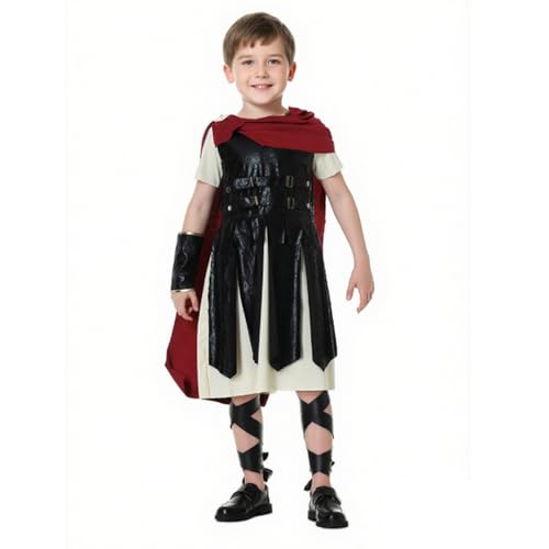 Yeory Römisch -Soldaten -Kostümkinder, Cosplay -Soldatenkostüm für Jungen umfasst Stirnband, Kleid (einschließlich Cape), Ärmelabdeckung, Beingurte, S, Roman von Yeory