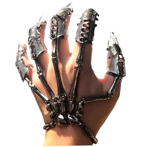 Yeory Skeletthandarmband mit 5pcs Vollfinger Ringen Punk Gothic Schmuck mit beweglicher Gelenkschachtel Alloy Halloween Schmuck für Cosplay, Party, Kostüm, Skelettarmband Yeory Skeletthandarmband mit 5pcs Vollfinger Ringen Punk Gothic Schmuck mit beweglicher Gelenkschachtel Alloy Halloween Schmuck für Cosplay, Party, Kostüm, Skelettarmband von Yeory