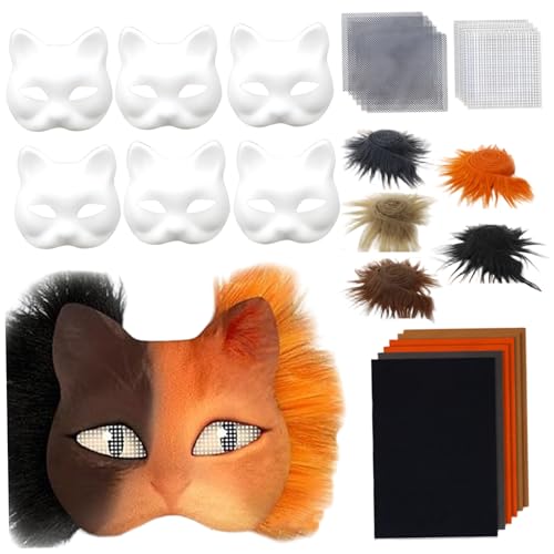Yeory Therian Mask Kit, DIY Paper Blank Cat Mask Kit mit pelzigem Streifen, Mesh, Filzstoff für Maskerade -Party -Cosplay -Kostüm, Fox von Yeory