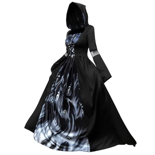 Yeory Victorian Gothic Kleid für Frauen, Halloween Kapuzekleid mit Kapuzekleid Königin Ballkleid Maskerade Kostüme für Cosplay -Party, M, Plus Size Victorianer von Yeory