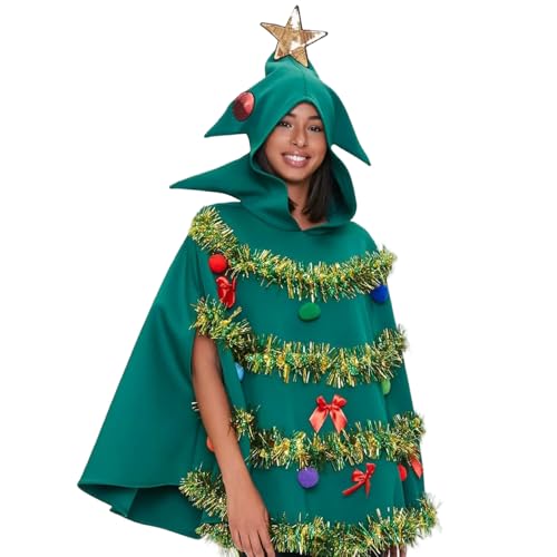 Yeory Weihnachtsbaumkleid Poncho Kostüm 3D Kapuze Weihnachtsbaum Kostüm Umhang XMAS Cosplay Dress -up Outfit für Frauen, xl, Phantasie von Yeory