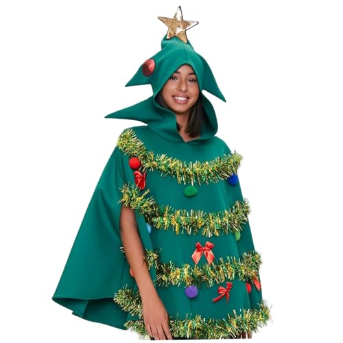Yeory Weihnachtsbaumkleid Poncho Kostüm 3D Kapuze Weihnachtsbaum Kostüm Umhang Xmas Cosplay Dress -up Outfit für Frauen, L, Fancy von Yeory