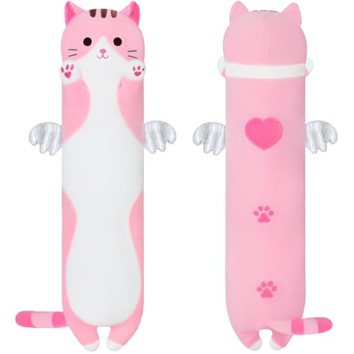 Yeqivo 2025 Neue Katze Kuscheltier Kawaii Katzen Plüschkissen Stofftiere Langes Katzen Plüschkissen niedliches Cat Plüsch Tier Körperkissen Kinder Plüschtier (Rosa,90CM) von Yeqivo
