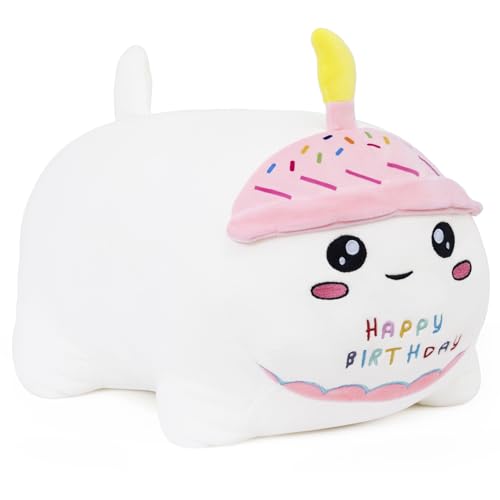 Yeqivo Geburtstagskatzen-Plüschkissen, Stofftierspielzeug, weiße Geburtstagskatze, Plüsch-Stofftiere, weiches Katzen-Plüschkissen für Kinder (weiße Katze, 25 cm) von Yeqivo