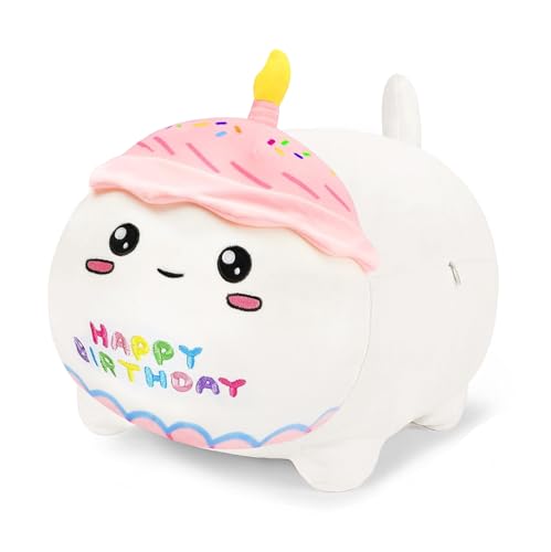 Yeqivo Geburtstagskatzen-Plüschkissen, Stofftierspielzeug, weiße Geburtstagskatze, Plüsch-Stofftiere, weiches Katzen-Plüschkissen für Kinder (weiße Katze, 40 cm) von Yeqivo