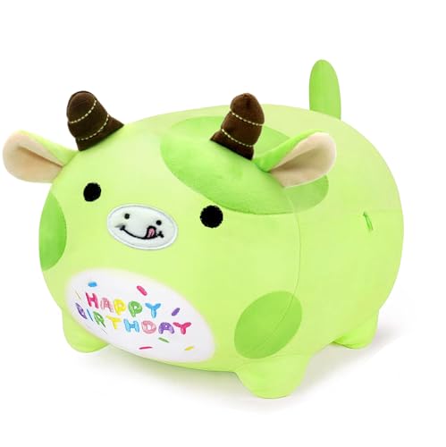 Yeqivo Geburtstagskuh, Plüschkissen, Stofftier, Grün, Geburtstag, Cartton, Kuh, Plüsch, Stofftiere, weiches Tier-Plüschkissen für Kinder (Kuh, 40 cm) von Yeqivo