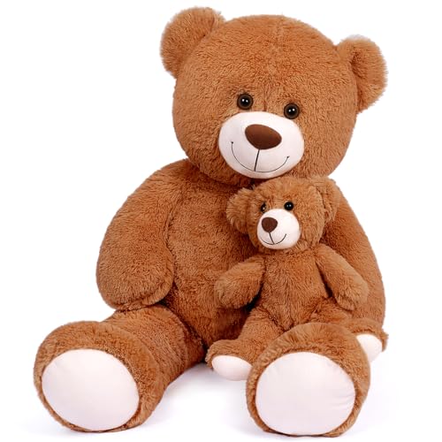 Yeqivo Großer Teddybär gefülltes Tier Großer Teddybär Mama mit Baby Giant Teddy Bear Stuffed Animal Bär für Kinder, Freundin am Muttertag, Valentinstag, Weihnachten, Baby Dusche(100CM,Braun) von Yeqivo
