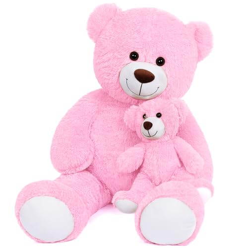 Yeqivo Großer Teddybär gefülltes Tier Großer Teddybär Mama mit Baby Giant Teddy Bear Stuffed Animal Bär für Kinder, Freundin am Muttertag, Valentinstag, Weihnachten, Baby Dusche(100CM,Pink) von Yeqivo