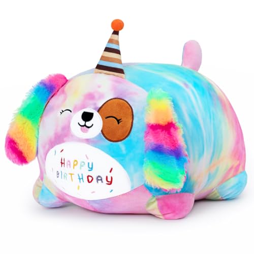 Yeqivo Happy Birthday Hundespielzeug, niedliches buntes Welpen-Stofftier, Hunde-Plüschkissen für Mädchen und Kinder (Hund, 40 cm) von Yeqivo