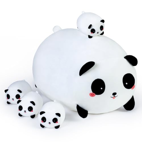 Yeqivo Panda Mama Plüschtier mit 4-Baby Pandas, Super Soft Cartoon Umarmung Spielzeug Geschenke für Mädchen Jungen Geburtsta von Yeqivo