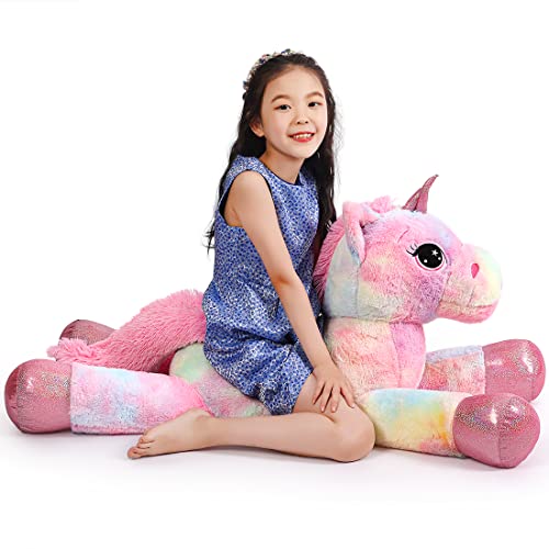 Yeqivo Riesen Einhorn Spielzeug Plüsch - Großes Regenbogen Lila Kuscheltier, Schöne Geburtstagsdekoration für Kinder, Tolle Geschenke für Mädchen (110CM, Rosa Bandhnu) von Yeqivo