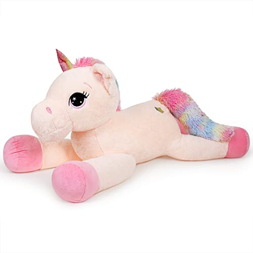 Yeqivo Riesen Einhorn Spielzeug Plüsch Großes Regenbogen Lila Einhorn Kuscheltier Schöne Einhorn Geburtstagsdekoration für Kinder tolle Einhorn Geschenke für Mädchen （60CM,Creme） von Yeqivo