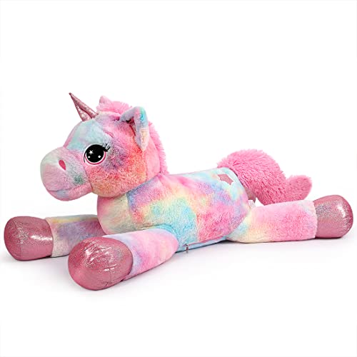 Yeqivo Riesen Einhorn Spielzeug Plüsch Großes Regenbogen Lila Einhorn Kuscheltier Schöne Einhorn Geburtstagsdekoration für Kinder tolle Einhorn Geschenke für Mädchen (60CM,Rosa) von Yeqivo