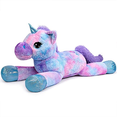 Yeqivo Riesen Einhorn Spielzeug Plüsch Großes Regenbogen Lila Einhorn Kuscheltier Schöne Einhorn Geburtstagsdekoration für Kinder tolle Einhorn Geschenke für Mädchen （80CM,Blau） von Yeqivo