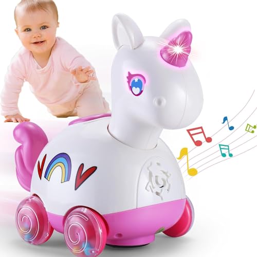 Yerloa Baby Spielzeug 1 Jahr, Einhorn Kriechen Spielzeug mit Musik und Lichtern von 6 7 8 9 10 12 Monate, Kinderspielzeug ab 1 Jahr Geschenke für Einjährige Kinder, Mädchen, Jungen und Geburtstag von Yerloa