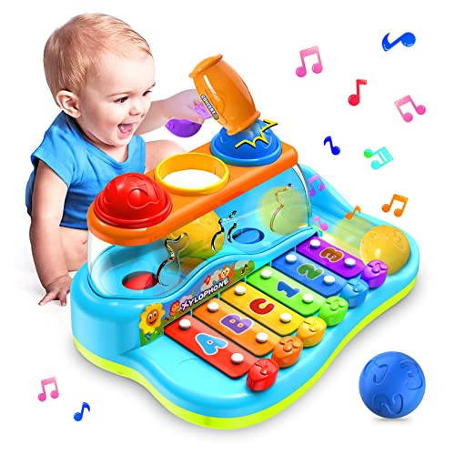 Yerloa Xylophon mit Hammerspiel Spielzeug , Baby Musikspielzeug ab 1 Jahr, Musikinstrument Keyboard ab 12 Monate Pädagogisches Motorikspielzeug Geschenke 1 2 3 Jahr mädchen Jungen von Yerloa